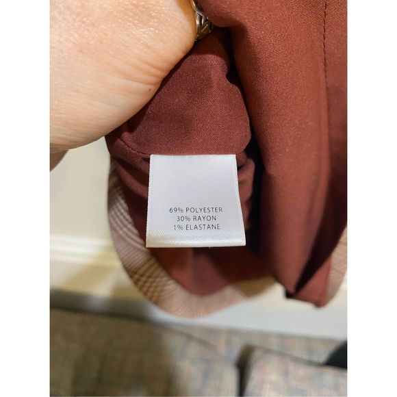 W by Worth Rust Red Cream Checked V-Neck Midi Dress, Size 6 - Picture 6 of 13